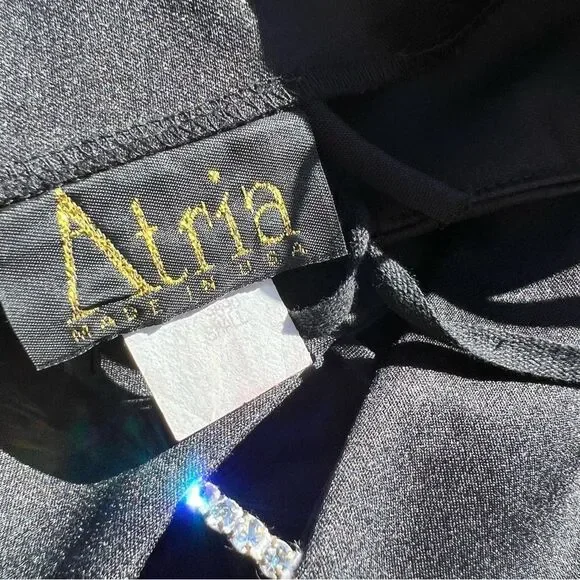 Atria Vintage Cutout Crystals Evening Gown Black Maxi Dress Size Small Excellent - Picture 3 of 8